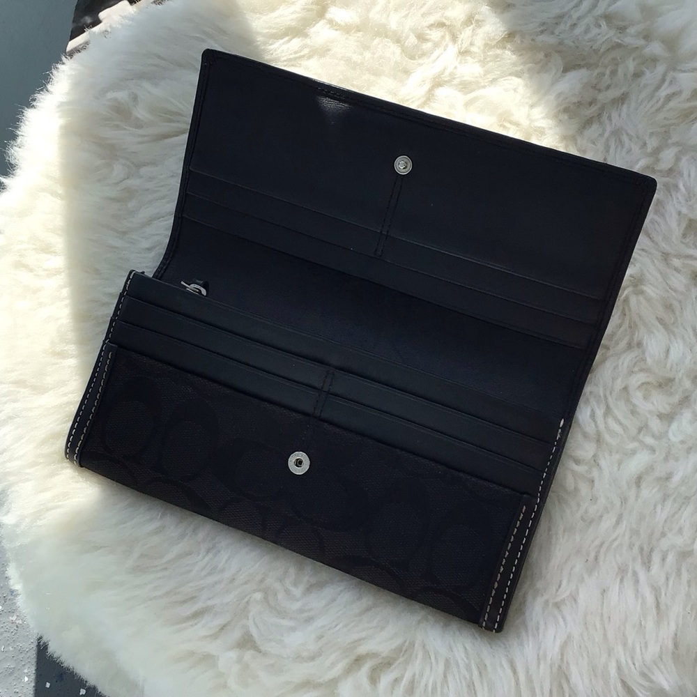 Coach Monogrammed Canvas Coated and Leather Long Wallet Clutch/Organizer Black - Picture 7 of 14
